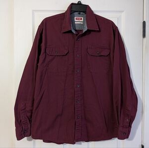 Wrangler Men's Burgundy Button-Up Shirt Size L